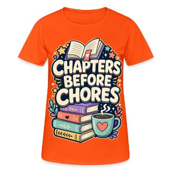 CHAPTERS BEFORE CHORES Nickerchen - Frauen T-Shirt atmungsaktiv - Neonorange - Vorne - AI Model Female 172 dark (172cm)
