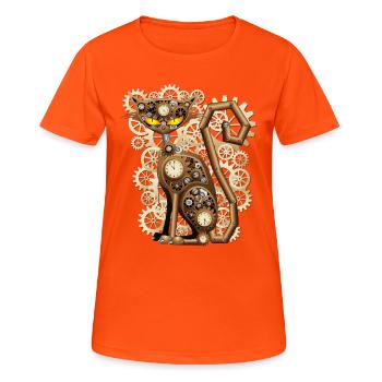 Steampunk Cat Mechanical Retro Fantasy - Women's Breathable T-Shirt - neon orange - Front - AI Model Female 172 dark (172cm)