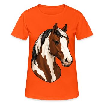 Portrait de cheval Paint Horse tobiano - T-shirt respirant Femme - orange néon - Devant - AI Model Female 172 dark (172cm)