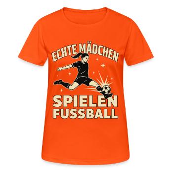 Echte Mädchen Spielen Fussball Mädchenfussball - Frauen T-Shirt atmungsaktiv - Neonorange - Vorne - AI Model Female 172 dark (172cm)
