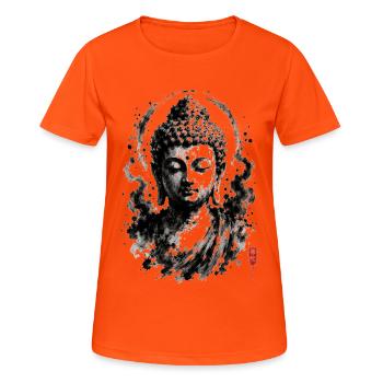 Buddha Ink Portrait Zen - Frauen T-Shirt atmungsaktiv - Neonorange - Vorne - AI Model Female 172 dark (172cm)