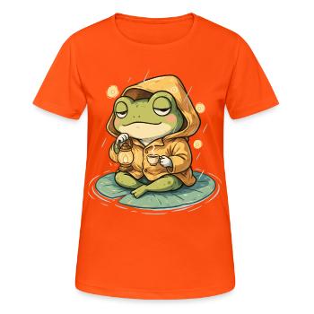 Frosch im Regenmantel - Frauen T-Shirt atmungsaktiv - Neonorange - Vorne - AI Model Female 172 dark (172cm)