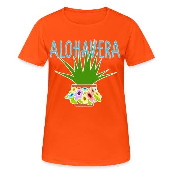 Aloe-Vera-Witz Pflanzen-Humor - Frauen T-Shirt atmungsaktiv - Neonorange - Vorne - AI Model Female 172 dark (172cm)
