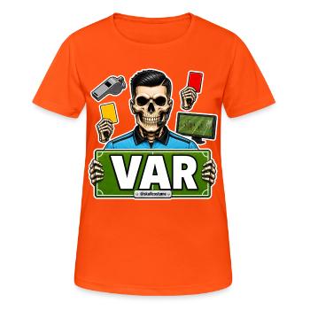SkullCostume World Edition: VAR-Schiedsrichter - Frauen T-Shirt atmungsaktiv - Neonorange - Vorne - AI Model Female 172 dark (172cm)