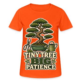 TINY TREE BIG PATIENCE Pflanzen - Frauen T-Shirt atmungsaktiv - Neonorange - Vorne - AI Model Female 172 dark (172cm)