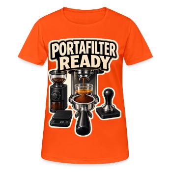 PORTAFILTER READY - Frauen T-Shirt atmungsaktiv - Neonorange - Vorne - AI Model Female 172 dark (172cm)