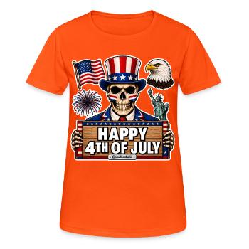 SkullCostume Sonderausgabe: 4. Juli - Frauen T-Shirt atmungsaktiv - Neonorange - Vorne - AI Model Female 172 dark (172cm)