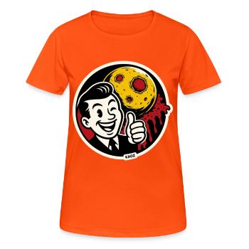 Cosmic Retro Moon Smile Aufkleber - Frauen T-Shirt atmungsaktiv - Neonorange - Vorne - AI Model Female 172 dark (172cm)