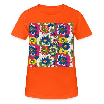 Motif floral en gras des années 60 - T-shirt respirant Femme - orange néon - Devant - AI Model Female 172 dark (172cm)