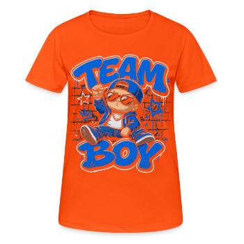 Team Boy Offenbarung Geschlecht Junge Baby Geschenk - Frauen T-Shirt atmungsaktiv - Neonorange - Vorne - AI Model Female 172 dark (172cm)