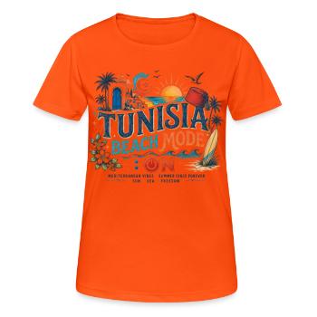 Tunisia Beach Mode ON|Vintage Summer Travel Tshirt - Women's Breathable T-Shirt - neon orange - Front - AI Model Female 172 dark (172cm)