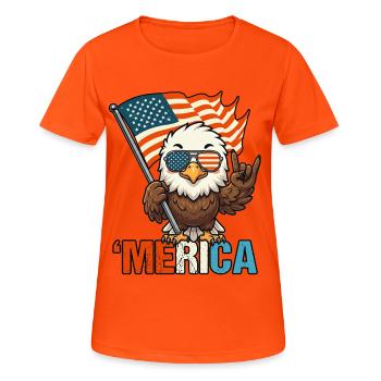 American Eagle Holding American Flag - Women's Breathable T-Shirt - neon orange - Front - AI Model Female 172 dark (172cm)