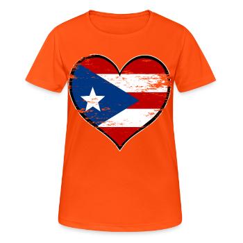 Puerto Rico Herzflagge used - Frauen T-Shirt atmungsaktiv - Neonorange - Vorne - AI Model Female 172 dark (172cm)