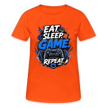 Eat Sleep Game Repeat - Frauen T-Shirt atmungsaktiv - Neonorange - Vorne - AI Model Female 172 dark (172cm)