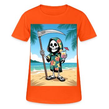Lustiger Sensenmann im Hawaiihemd - Frauen T-Shirt atmungsaktiv - Neonorange - Vorne - AI Model Female 172 dark (172cm)