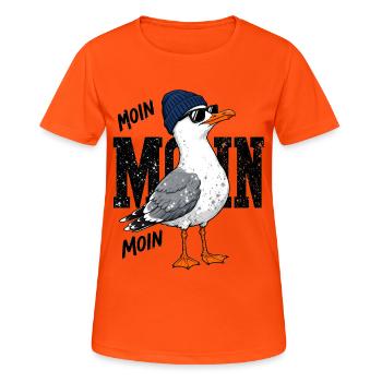 Coole Moin Möwe mit der Mütze und Sonnenbrille - Frauen T-Shirt atmungsaktiv - Neonorange - Vorne - AI Model Female 172 dark (172cm)