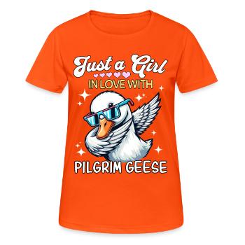 Pilgrim Gans Mädchen Pilgrim Goose - Frauen T-Shirt atmungsaktiv - Neonorange - Vorne - AI Model Female 172 dark (172cm)