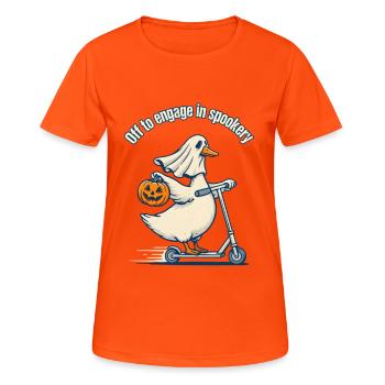 Spooky Goose – Geistergans – Vintage-Halloween - Frauen T-Shirt atmungsaktiv - Neonorange - Vorne - AI Model Female 172 dark (172cm)