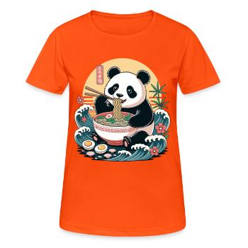 Ramen-Panda isst Nudeln mit Bambuswellen - Frauen T-Shirt atmungsaktiv - Neonorange - Vorne - AI Model Female 172 dark (172cm)