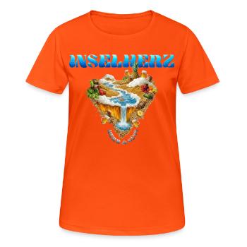 Inselherz Herb und Süß Inselparadies im Herzformat - Frauen T-Shirt atmungsaktiv - Neonorange - Vorne - AI Model Female 172 dark (172cm)
