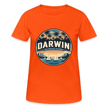 Badge rétro de voyage Darwin Mindil Beach - T-shirt respirant Femme - orange néon - Devant - AI Model Female 172 dark (172cm)