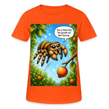 Niedliche Springspinne mit Wortspiel-Humor - Frauen T-Shirt atmungsaktiv - Neonorange - Vorne - AI Model Female 172 dark (172cm)