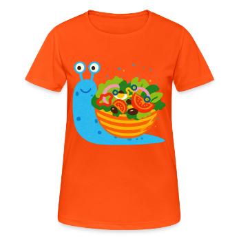Schnecke mit großer Salatschüssel - Risographie - Frauen T-Shirt atmungsaktiv - Neonorange - Vorne - AI Model Female 172 dark (172cm)