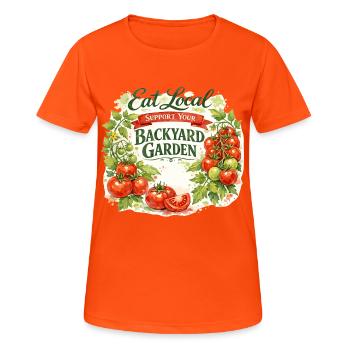 Watercolor Tomato Vine: Eat Local Garden Design - Women's Breathable T-Shirt - neon orange - Front - AI Model Female 172 dark (172cm)