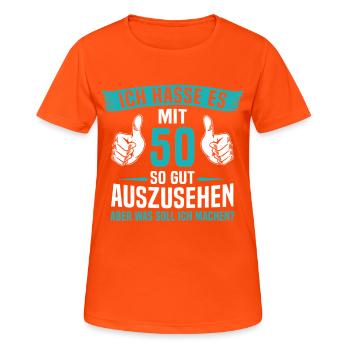 50 Jahre 50. Geburtstag Mann Frau 50 Jahre - Frauen T-Shirt atmungsaktiv - Neonorange - Vorne - AI Model Female 172 dark (172cm)