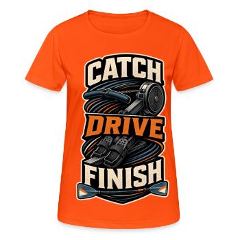 CATCH DRIVE FINISH - Frauen T-Shirt atmungsaktiv - Neonorange - Vorne - AI Model Female 172 dark (172cm)