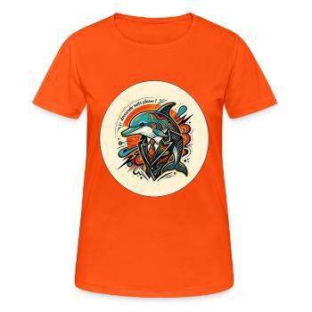 Dresscode: Anzug – Eleganter Pop-Art-Delfin - Frauen T-Shirt atmungsaktiv - Neonorange - Vorne - AI Model Female 172 dark (172cm)