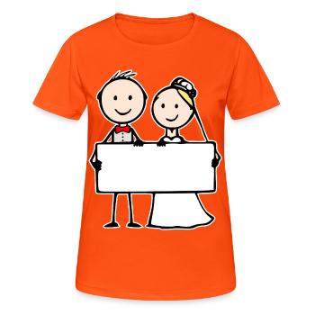Dessin animé du couple de mariage - T-shirt respirant Femme - orange néon - Devant - AI Model Female 172 dark (172cm)
