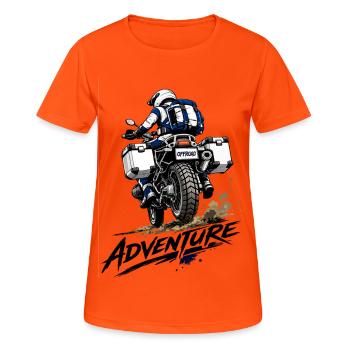 Adventure – Motorrad Abenteuer - Frauen T-Shirt atmungsaktiv - Neonorange - Vorne - AI Model Female 172 dark (172cm)