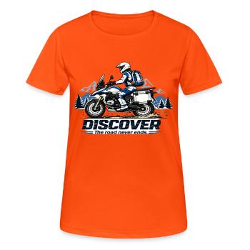 Découvrez – Motocyclistes de Tours d’Aventure à Moto - T-shirt respirant Femme - orange néon - Devant - AI Model Female 172 dark (172cm)