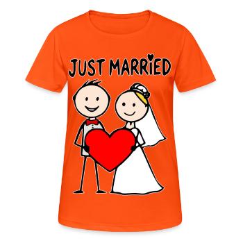 Couple de mariage Cartoon Heart Fraîchement marié - T-shirt respirant Femme - orange néon - Devant - AI Model Female 172 dark (172cm)
