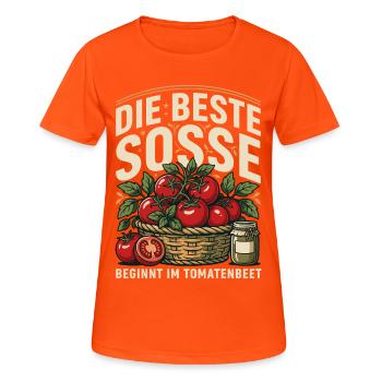 Tomatenbeet Die beste Sosse - Frauen T-Shirt atmungsaktiv - Neonorange - Vorne - AI Model Female 172 dark (172cm)