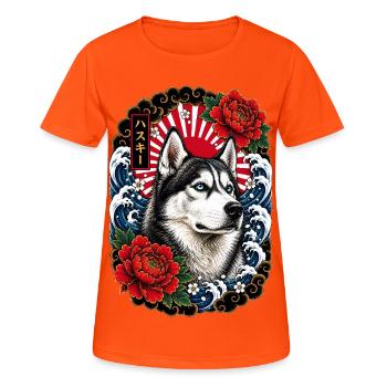 Siberian Husky im japanischen Irezumi Stil - Frauen T-Shirt atmungsaktiv - Neonorange - Vorne - AI Model Female 172 dark (172cm)