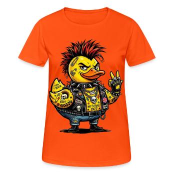 Male Punk Rubber Duck with Mohawk - Women's Breathable T-Shirt - neon orange - Front - AI Model Female 172 dark (172cm)