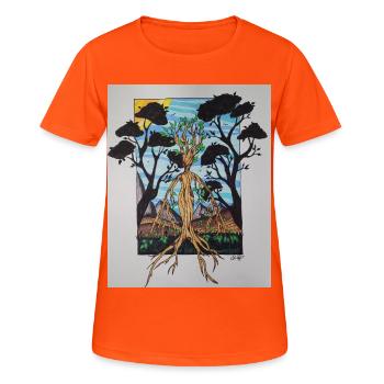 Root tree in frame - Women's Breathable T-Shirt - neon orange - Front - AI Model Female 172 dark (172cm)