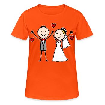 Dessin animé du couple de mariés joyeux - T-shirt respirant Femme - orange néon - Devant - AI Model Female 172 dark (172cm)
