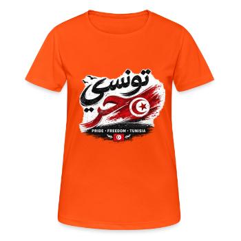 Free Tunisian T-Shirt - تونسي حر - Women's Breathable T-Shirt - neon orange - Front - AI Model Female 172 dark (172cm)