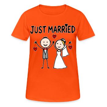 Couple de mariage animé joyeux, tout juste mariés - T-shirt respirant Femme - orange néon - Devant - AI Model Female 172 dark (172cm)