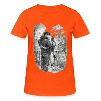 The Future Is Human and Machine – AI & Robot Futur - Women's Breathable T-Shirt - neon orange - Front - AI Model Female 172 dark (172cm)