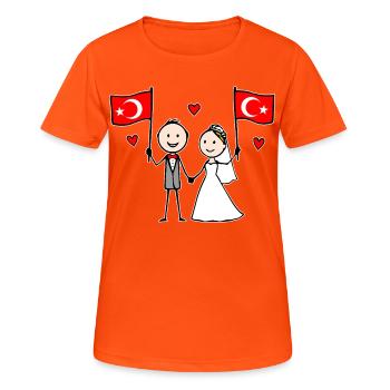 Wedding Couple Turkey Flag - Women's Breathable T-Shirt - neon orange - Front - AI Model Female 172 dark (172cm)