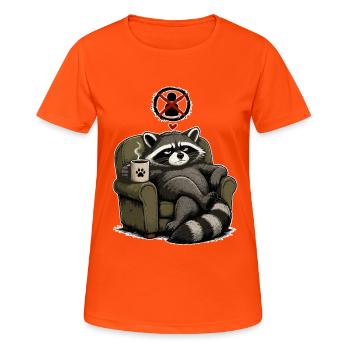 Coffee loving raccoon in armchair - Women's Breathable T-Shirt - neon orange - Front - AI Model Female 172 dark (172cm)