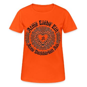 Atme Liebe Ein Atme Dankbarkeit Aus - Lotus Herz  - Women's Breathable T-Shirt - neon orange - Front - AI Model Female 172 dark (172cm)