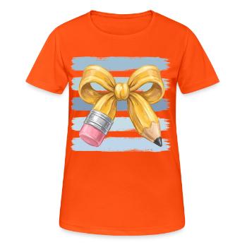 Dessin au crayon doré avec nœud - T-shirt respirant Femme - orange néon - Devant - AI Model Female 172 dark (172cm)