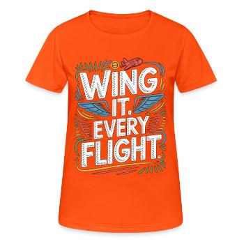 Pilote privé : S’en sortir Chaque vol aime l’aviation - T-shirt respirant Femme - orange néon - Devant - AI Model Female 172 dark (172cm)