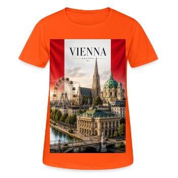 Vienna: Prater Skyline & Cathedral - Women's Breathable T-Shirt - neon orange - Front - AI Model Female 172 dark (172cm)