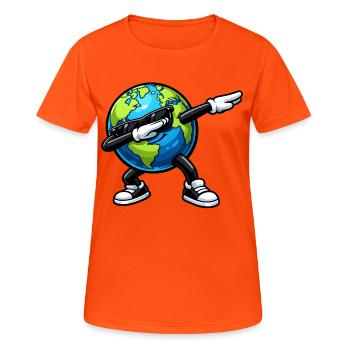 Dabbing Erde - Frauen T-Shirt atmungsaktiv - Neonorange - Vorne - AI Model Female 172 dark (172cm)